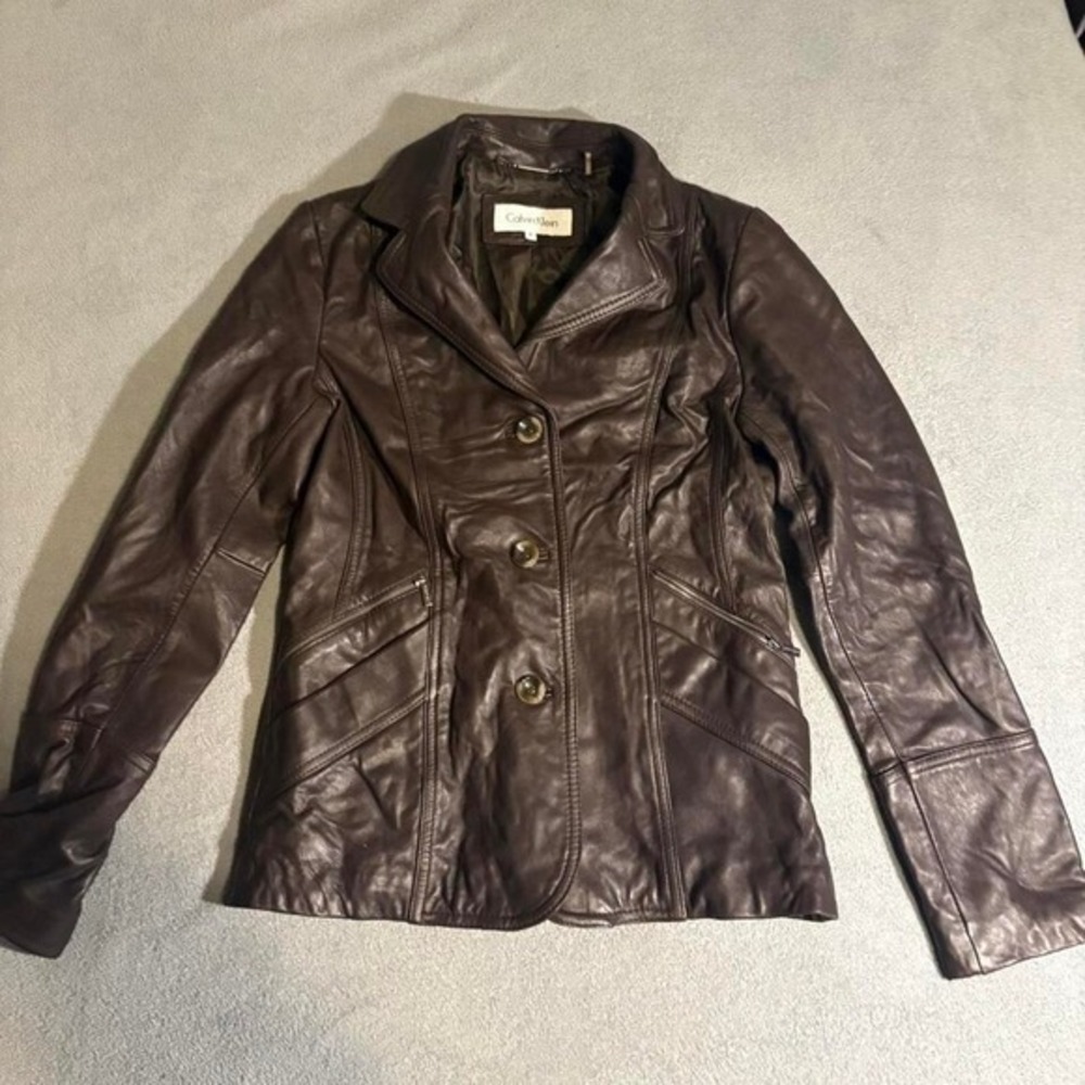 Brown Calvin Klein Racing leather jacket